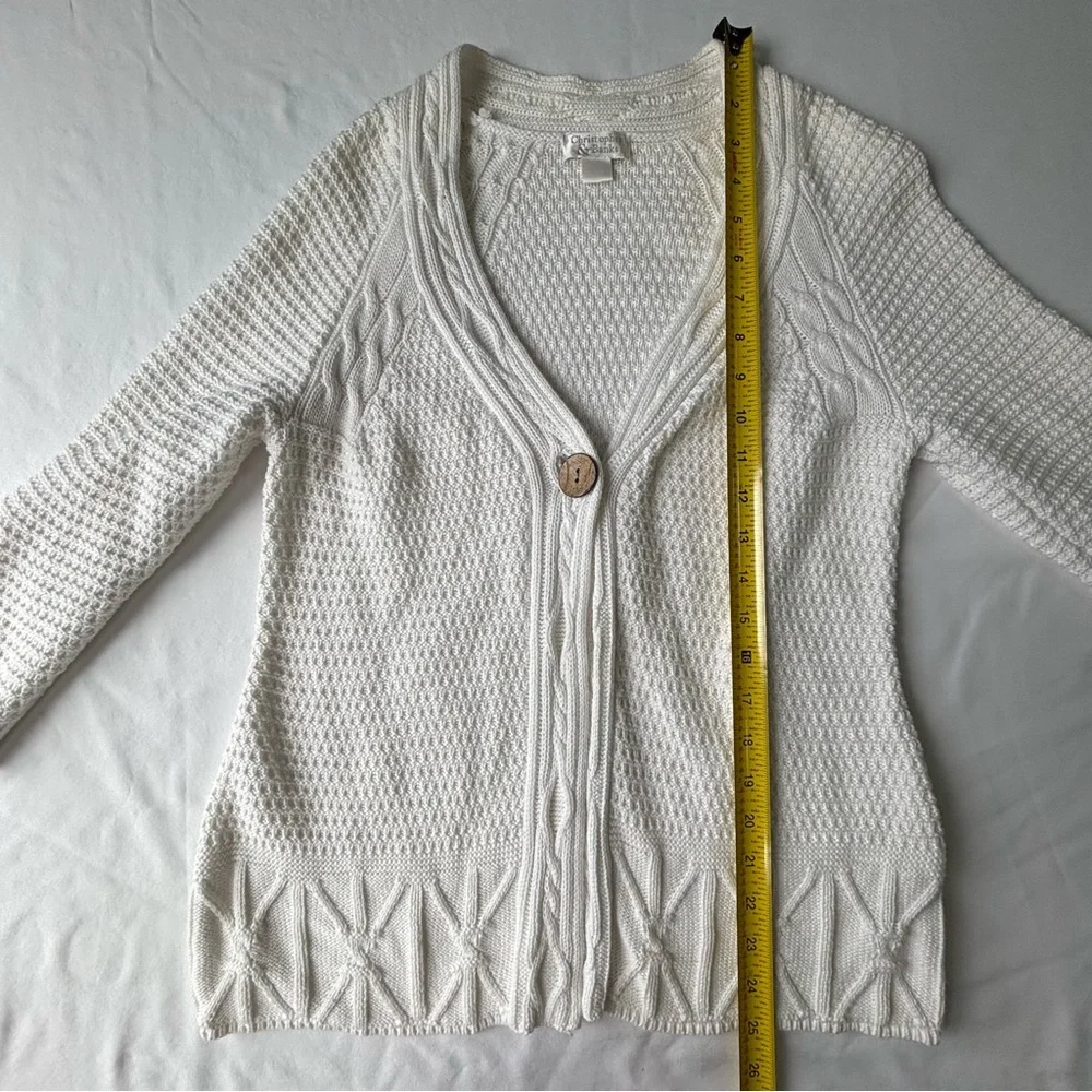 Christopher & Banks White Cardigan with Cable Knit Design